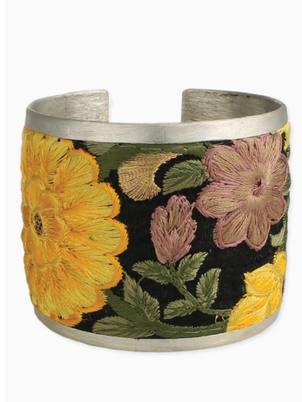 Yellow Floral Embroidered Cuff Bracelet